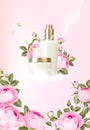 Rose cosmetic label of organic cosmetic and skin care cream. Roses oil and aloe cream. Moisturizer with Vitamins and