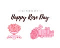 Rose Day concept illustration with pink flower set. beautiful wishing card flat Design on white background