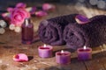 Rose essence with mortar Royalty Free Stock Photo