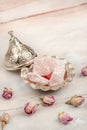 Rose flavoured Turkish delight on the table Royalty Free Stock Photo