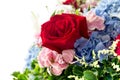 Rose in a floral bouquet blue hydrangeas and pink peony isolated Royalty Free Stock Photo