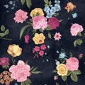 Rose floral Bunch design pattern with Black Background Texture for textile digital print designing