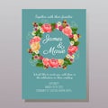 Rose florish wedding invitation turquoise