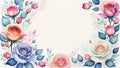 Rose flower border. watercolor painting style. white paper background. Generative AI Royalty Free Stock Photo