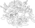 Rose flower bouquet with leaves sketch. Vector illustration in black and white. Royalty Free Stock Photo