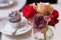 Rose and flower and cup cake behind in coffee Royalty Free Stock Photo