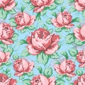 Rose flower hand drawing seamless pattern, vector floral background, floral embroidery ornament. Drawn buds pink rose Royalty Free Stock Photo