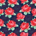 Rose flower hand drawing seamless pattern, vector floral background, floral embroidery ornament. Drawn buds red rose Royalty Free Stock Photo