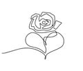 Rose flower icon. Continuous one line drawing. Rose with heart illustration. Concept of love. Flower one line drawing. Symbol of Royalty Free Stock Photo