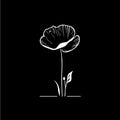 Rose flower logo template, white icon of blossom rose petals silhouette on black background, boutique logotype concept Royalty Free Stock Photo