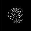 Rose flower logo template, white icon of blossom rose petals silhouette on black background, boutique logotype concept Royalty Free Stock Photo