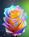 Rose flower made of crystals and diamonds, multicolored rose illustration. Generative Ai