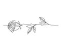 Rose flower minimalistic tatoo design. One continuous line drawing. Simple black and white rose sketch. Royalty Free Stock Photo