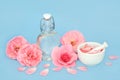 Rose Flower Perfume Preparation with Pink Flowers Royalty Free Stock Photo