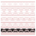 Rose flower seamless lace vector border set Royalty Free Stock Photo