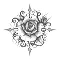 Rose Flower with Thorns and Letters LOVE Tattoo Royalty Free Stock Photo