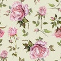 Rose flower on a twig. Seamless floral pattern. Watercolor painting. Hand drawn illustration Royalty Free Stock Photo