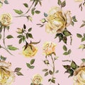 Rose flower on a twig. Seamless floral pattern. Watercolor painting. Hand drawn illustration Royalty Free Stock Photo