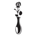 Rose flower in vase black silhouette vector illustration. Blooming garden flower Royalty Free Stock Photo