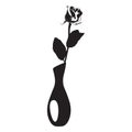 Rose flower in vase black silhouette vector illustration. Blooming garden flower Royalty Free Stock Photo