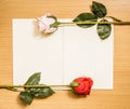 Rose flowers arrangements on book white page