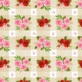 Rose flowers bunches bouquet pattern on plaid background Illustration