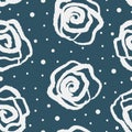 Rose flowers drawn by hand and polka dot. Floral seamless pattern. Royalty Free Stock Photo