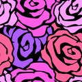 Rose flowers seamless hand craft expressive ink pattern.