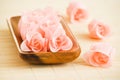 Rose flowers in wood tray Royalty Free Stock Photo