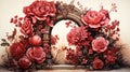 A Rose Garden Bed of Red Roses With A Rose Arch As The Floral Background Royalty Free Stock Photo