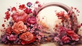 A Rose Garden Bed of Red Roses With A Rose Arch As The Floral Background Royalty Free Stock Photo