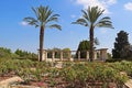 Rose garden, palms and sun clock, Park Ramat Hanadiv, Israel Royalty Free Stock Photo