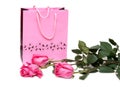 Rose gift package and three roses Royalty Free Stock Photo