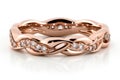 A Rose Gold Band With A Twisted Design And Scattered Diamond Accents On A White Background. Generative AI Royalty Free Stock Photo