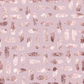 Rose gold brush seamless pattern. Pink glitter background. Hand drawn golden repeat striped texture. Repeated abstract pattern. Re Royalty Free Stock Photo