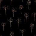 Rose Gold Copper foil abstract palm trees seamless vector pattern. Shiny palm trees on black background. Modern elegant design for Royalty Free Stock Photo