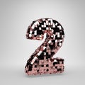 Rose Gold Disco ball number 2 on white background. 3D rendered alphabet