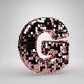 Rose Gold Disco ball uppercase letter G isolated on white background. 3D rendered alphabet