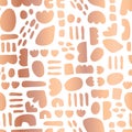 Rose Gold foil Abstract shapes seamless vector pattern paper cut out collage style. Copper foil background Royalty Free Stock Photo