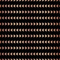 Rose Gold foil half moon shapes seamless vector pattern. Copper crescents in horizontal lines on black background. For digital Royalty Free Stock Photo