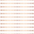 Rose Gold foil half moon shapes seamless vector pattern. Copper crescents in horizontal lines on white background. For digital