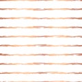 Rose Gold foil hand drawn brush stroke horizontal lines seamless vector pattern. Copper irregular stripes on white background. Royalty Free Stock Photo