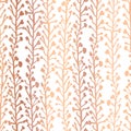 Rose Gold foil nature background. Seamless vector pattern of abstract plants in metallic copper. Branches and leaves