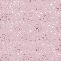 Rose gold foil. Seamless pattern. Pink sparkle dots, snow. Fashion glitter marble backdrop. Random spots. Beautiful roses golden p