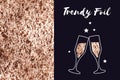 Rose gold foil texture, icon glasses of wine Royalty Free Stock Photo