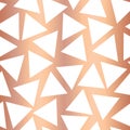Rose gold foil triangle seamless vector pattern background. Metallic copper triangle shapes on white. Elegant, luxurious design