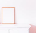 Rose gold frame on white furniture, luxury home decor and design for mockup, poster print and printable art, online shop