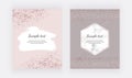 Rose gold geometric polygonal lines, confetti, brush stroke watercolor texture. Trendy templates for banner, flyer, poster, save t