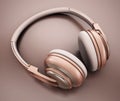 Rose gold headphones. 3D illustration