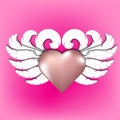 Rose gold heart with paper cut white abstract feather wings, valentine day vector illustration Royalty Free Stock Photo